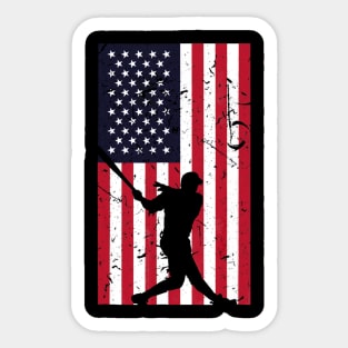 American Flag Baseball Love Distressed Baseball Player Sticker